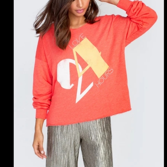 Wildfox Orange oversized Love 24/7 Sweatshirt - Picture 2 of 6